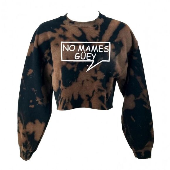 NO MAMES GUEY Huey Funny Mexican Acid Wash Cropped Crop Top Crewneck Sweatshirt - Picture 1 of 3